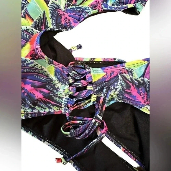 Top Model Multicolor Neon Tropical Adjustable One Piece Swimsuit Womens Size L - Picture 8 of 14